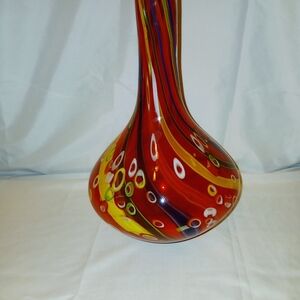 Murano Glass Vase with Red, Yellow, and Green Swirls